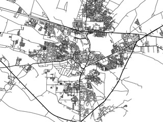 Vector road map of the city of Pali in the Republic of India with black roads on a white background.