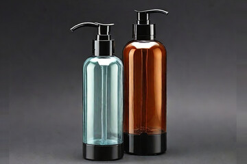 Obraz premium Versatile empty cosmetic bottles Multicolored dispensers on white background, ideal for diverse design applications. Isolated objects.