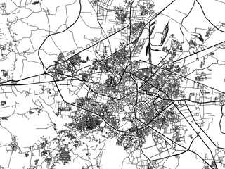 Naklejka premium Vector road map of the city of Raipur in the Republic of India with black roads on a white background.