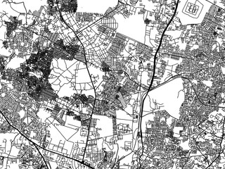 Naklejka premium Vector road map of the city of Quthbullapur in the Republic of India with black roads on a white background.