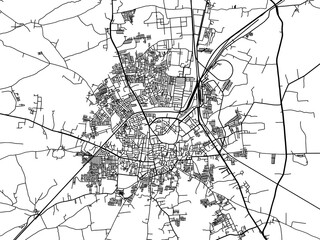 Vector road map of the city of Ratlam in the Republic of India with black roads on a white background.