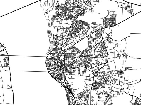 Vector road map of the city of Rajahmundry in the Republic of India with black roads on a white background.