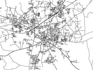 Vector road map of the city of Sivakasi in the Republic of India with black roads on a white background.
