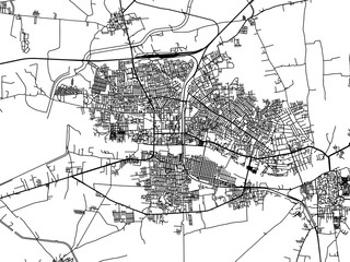 Vector road map of the city of Surendranagar in the Republic of India with black roads on a white background.