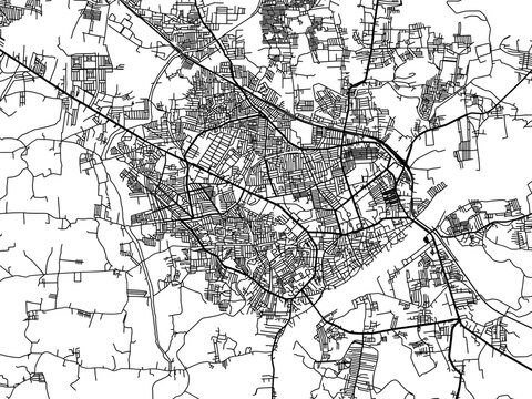 Vector road map of the city of Shimoga in the Republic of India with black roads on a white background.