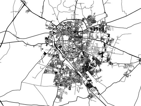Vector road map of the city of Solapur in the Republic of India with black roads on a white background.