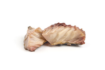 Canned Scomber fillet, isolated on white background.