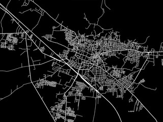 Vector road map of the city of Adoni in the Republic of India with white roads on a black background. - obrazy, fototapety, plakaty