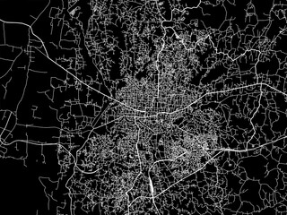 Vector road map of the city of Agartala in the Republic of India with white roads on a black background.