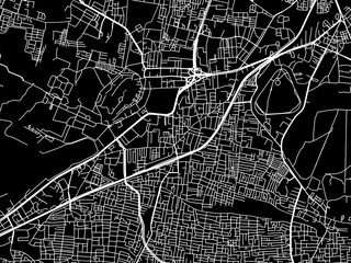 Vector road map of the city of Alandur in the Republic of India with white roads on a black background.