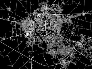 Vector road map of the city of Akola in the Republic of India with white roads on a black background.