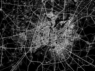 Vector road map of the city of Ahmedabad in the Republic of India with white roads on a black background.