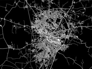 Vector road map of the city of Amravati in the Republic of India with white roads on a black background.