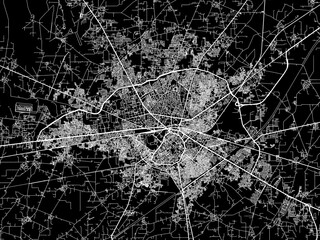Vector road map of the city of Amritsar in the Republic of India with white roads on a black background.