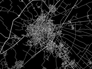 Vector road map of the city of Budaun in the Republic of India with white roads on a black background.