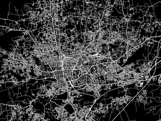 Vector road map of the city of Coimbatore in the Republic of India with white roads on a black background.