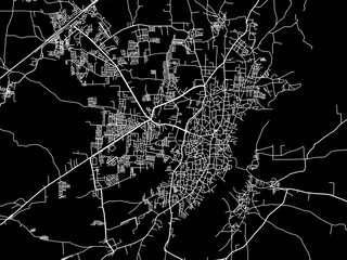 Vector road map of the city of Burhanpur in the Republic of India with white roads on a black background.