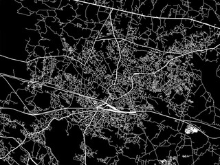 Vector road map of the city of Dhanbad in the Republic of India with white roads on a black background.