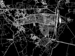 Vector road map of the city of Gandhidham in the Republic of India with white roads on a black background.