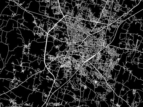 Vector road map of the city of Dindigul in the Republic of India with white roads on a black background.
