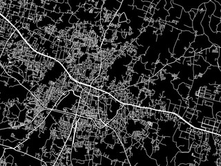 Vector road map of the city of Hosur in the Republic of India with white roads on a black background.