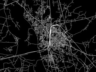 Vector road map of the city of Katihar in the Republic of India with white roads on a black background.