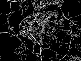 Vector road map of the city of Korba in the Republic of India with white roads on a black background. - obrazy, fototapety, plakaty