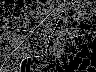 Vector road map of the city of Madhyamgram in the Republic of India with white roads on a black background.