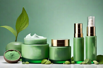 Fototapeta premium Sustainable skincare concept with eco friendly cosmetic design for consumers Green beauty 