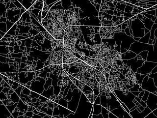 Vector road map of the city of Muzaffarpur in the Republic of India with white roads on a black background.