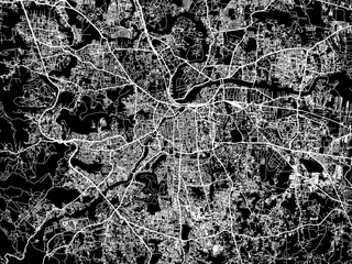 Vector road map of the city of Pune in the Republic of India with white roads on a black background.