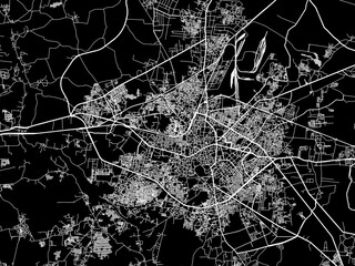 Vector road map of the city of Raipur in the Republic of India with white roads on a black background.