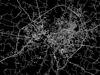 Vector road map of the city of Rewa in the Republic of India with white roads on a black background.