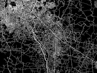 Vector road map of the city of Rajpur Sonarpur in the Republic of India with white roads on a black background.
