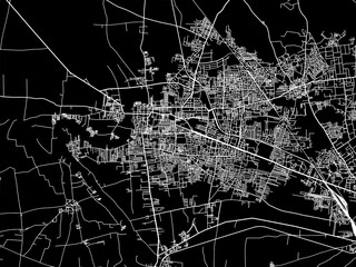 Vector road map of the city of Sangli in the Republic of India with white roads on a black background.