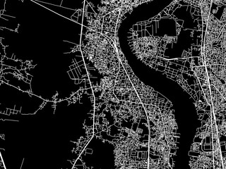 Vector road map of the city of Shrirampur in the Republic of India with white roads on a black background.