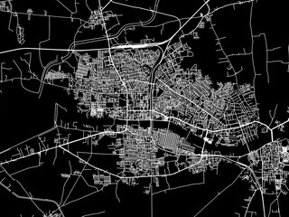 Vector road map of the city of Surendranagar in the Republic of India with white roads on a black background.