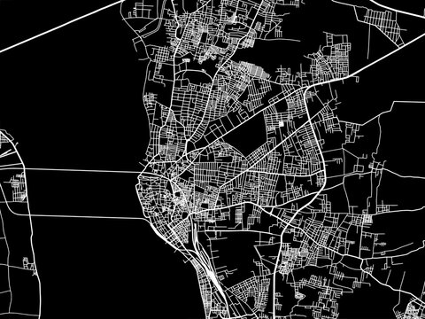 Vector road map of the city of Rajahmundry in the Republic of India with white roads on a black background.