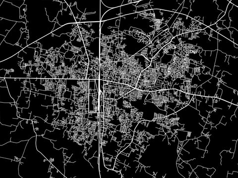 Vector road map of the city of Satna in the Republic of India with white roads on a black background.