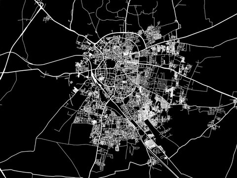 Vector road map of the city of Solapur in the Republic of India with white roads on a black background.