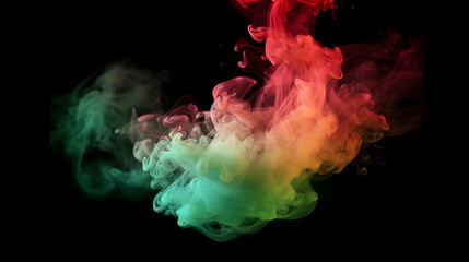 Lush Green and Vibrant Red Clouds: Bold Contrast on Dark Canvas - Colorful Smoke Display