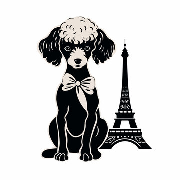 Chic Parisian poodle in cartoon, doodle style. Isolated 2d vector illustration in logo, icon style, Eps 10. AI Generative