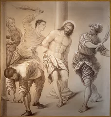 Tuinposter VICENZA, ITALY - NOVEMBER 5, 2023: The painted monochrome copy of Flagellation in the Cathedral by Alessandro Maganza (1587-1589) destroyed during World War II. © Renáta Sedmáková