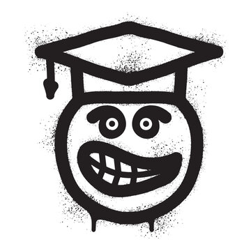 Angry emoticon graffiti wearing a toga with black spray paint