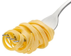 Fettuccine on fork, spaghetti isolated