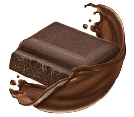 Chocolate bar with splash isolated