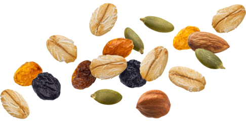 Falling muesli, oat granola isolated