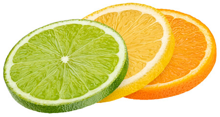 Citrus mix, orange, lime and lemon slices isolated