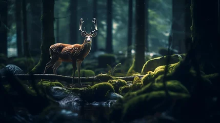 Poster a deer in the forest during the night, cinematic light © Alin