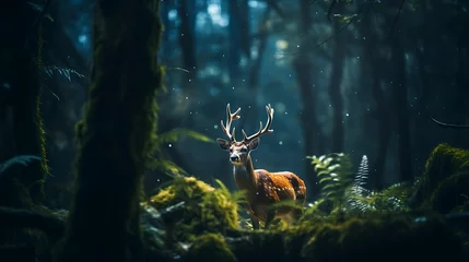 Foto auf Glas a deer in the forest during the night, cinematic light © Alin